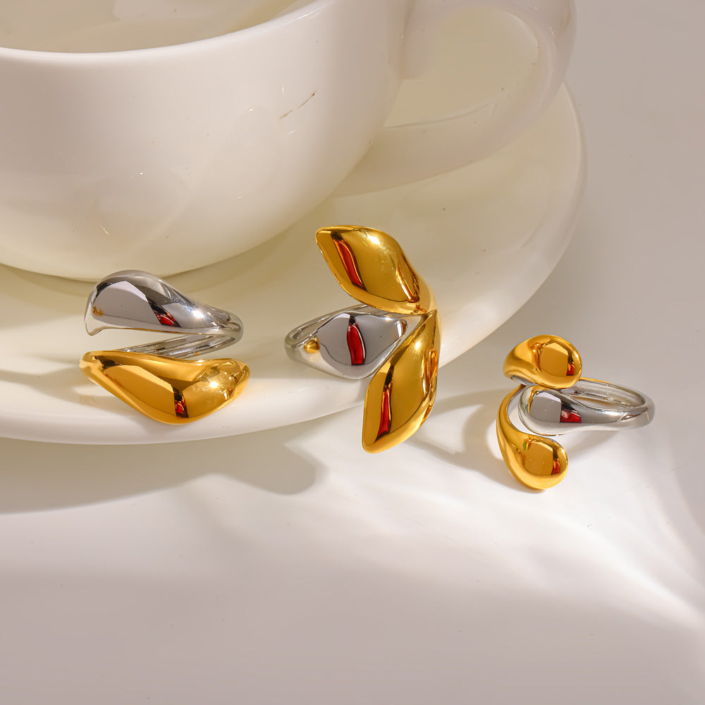 Ring #1 Multi-layer Irregular Open 18k Steel Ring