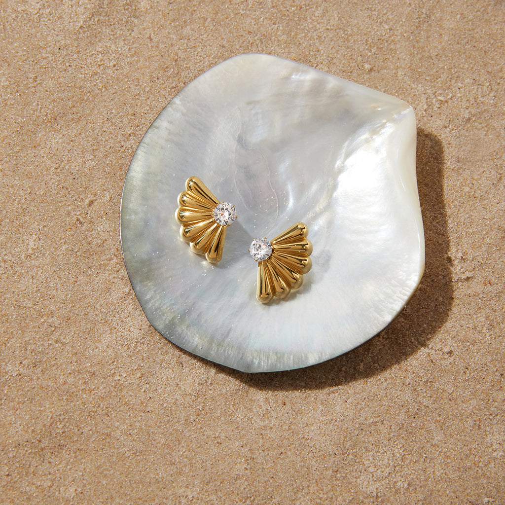 Gold Sparkling Zircon Titanium Steel Stud Earrings