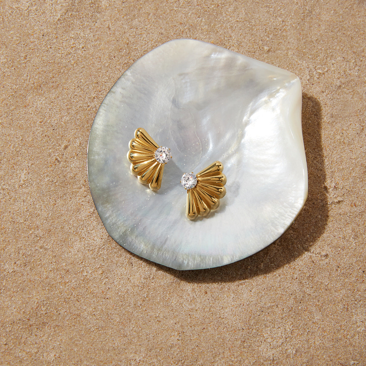 Gold Sparkling Zircon Titanium Steel Stud Earrings