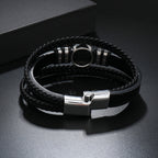 Black 23cm Multi-layer Braided Football Magnetic Buckle Men's Bracelet