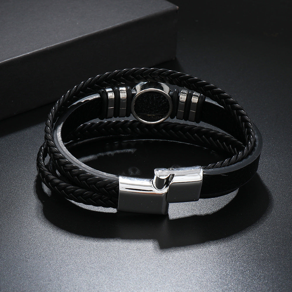 Black 23cm Multi-layer Braided Football Magnetic Buckle Men's Bracelet