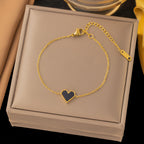 White Pearl Heart Earrings Gold Zircon Clover Steel Necklace Bracelet Set