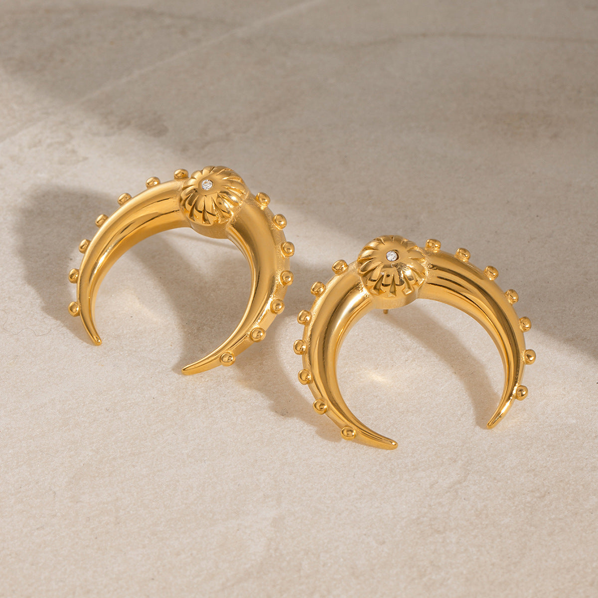 Gold Stainless Steel Horn Earrings