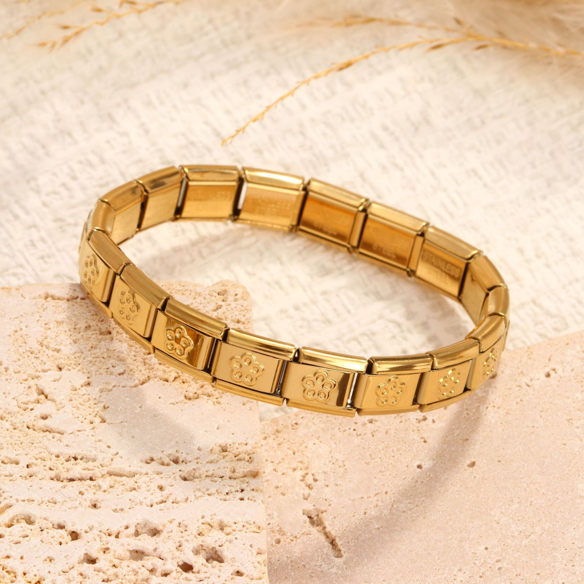 Solid Double Heart Gold Watchband Bd-32 Stainless Steel Heart Square Modular Bracelet