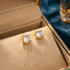 Gold Round Solitaire Zircon Screw Back Studs