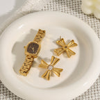 Gold Stainless Steel Diamond Cross Earrings
