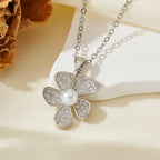 Silver 8 304 Stainless Steel Diamond Flower Necklace
