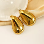 Fashion Gold Titanium Steel Polished Water Drop Earrings