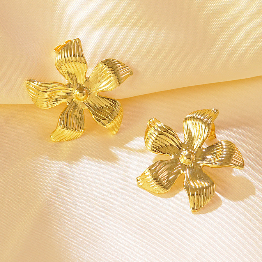 Gold 2 Stainless Steel Flower Earrings