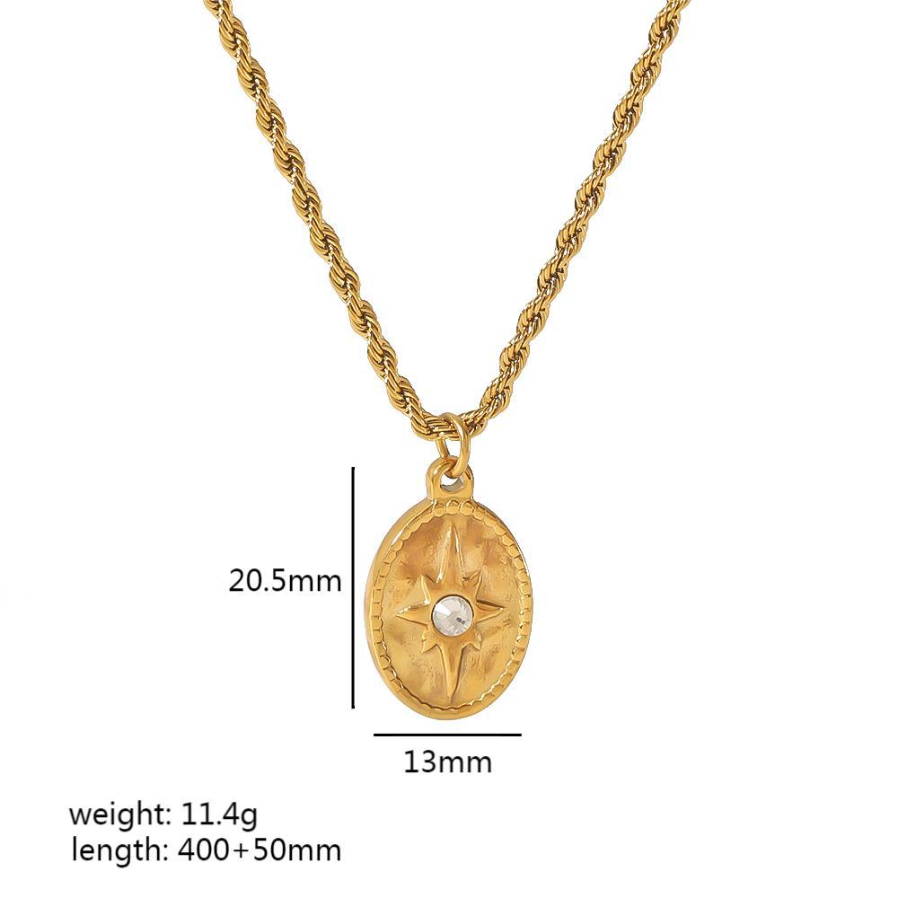 Fashion 4# Titanium Steel Diamond Starburst Oval Necklace