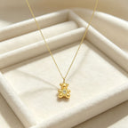 Gold Hollow Heart Bear Pendant Necklace Stainless Steel White Zircon Jewelry