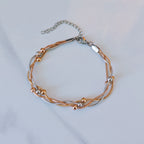 Three-color Gold Stainless Steel Multi-layered Round Snake Bead Bracelet