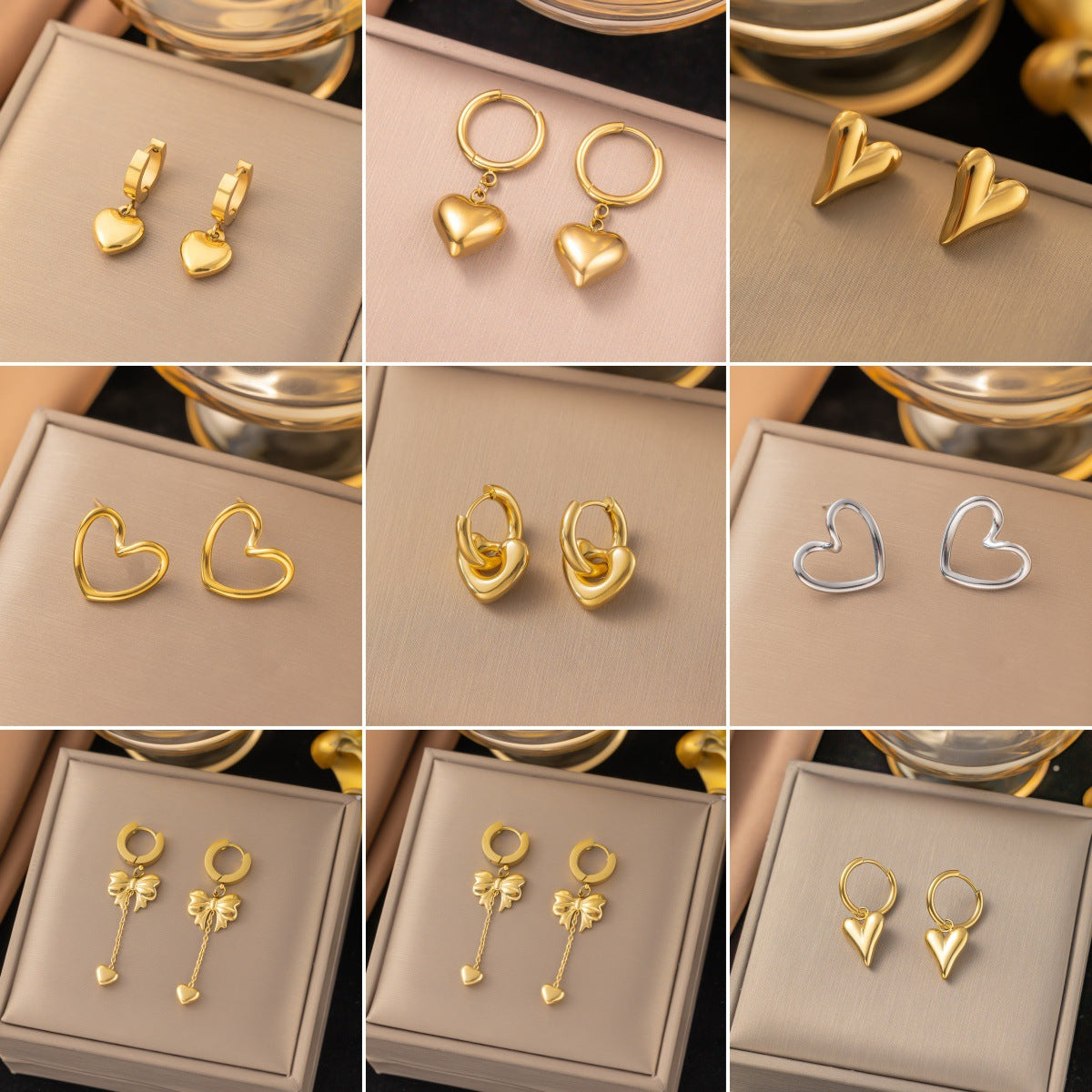 Gold Heart Earrings 304 Stainless Steel Heart Earrings
