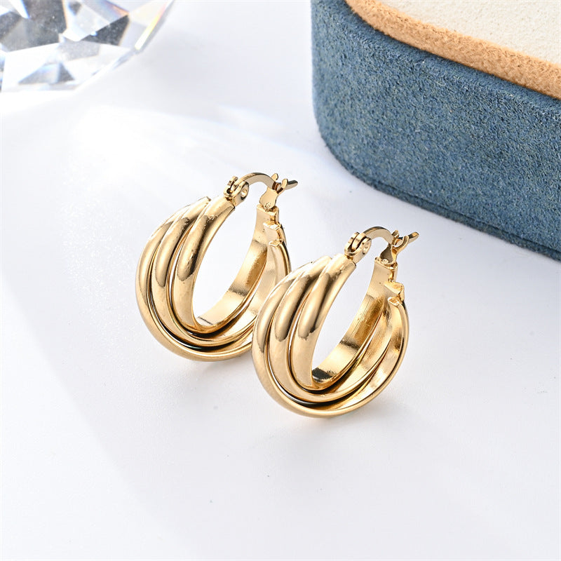 Two-tone Stainless Steel Round Earrings
