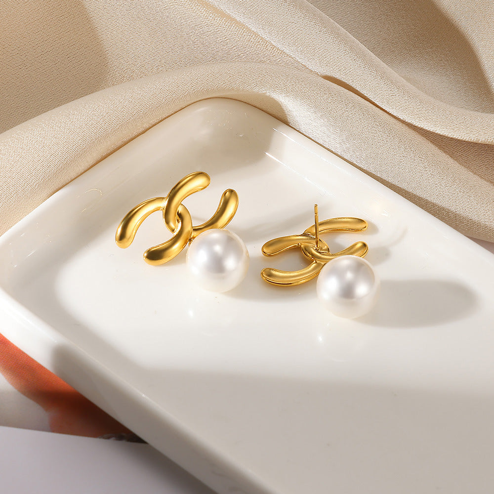 Earring 1# Stainless Steel Pearl Flower Earrings