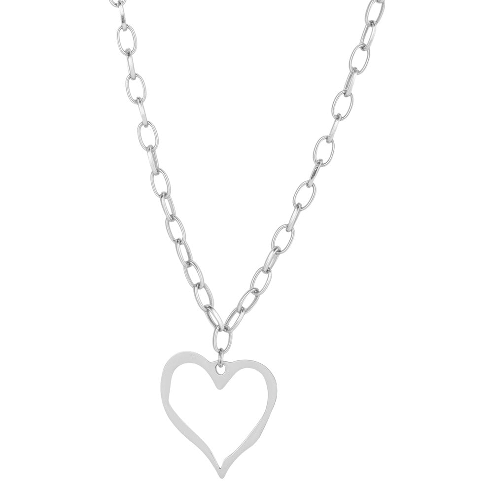 Silver Stainless Steel Openwork Heart Necklace