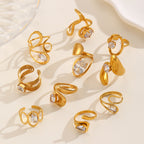 05 Gold (6*8) Irregular Zircon Inlaid Stainless Steel Ring