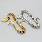Steel Stainless Steel Beaded Cross Portrait Bracelet