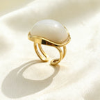 White Oval Resin Stainless Steel French Open Ring