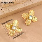 Gold Stainless Steel Zircon Flower Earrings Studs