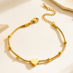 Gold Stainless Steel Beaded Heart Bracelet
