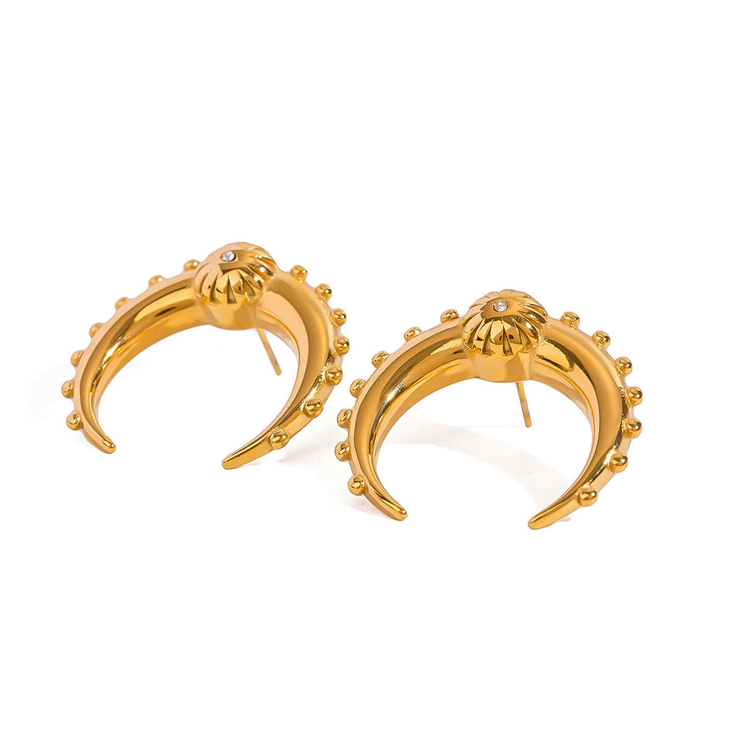 Gold Stainless Steel Horn Earrings