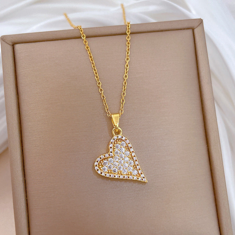 Necklace Stainless Steel Diamond-encrusted Heart Necklace