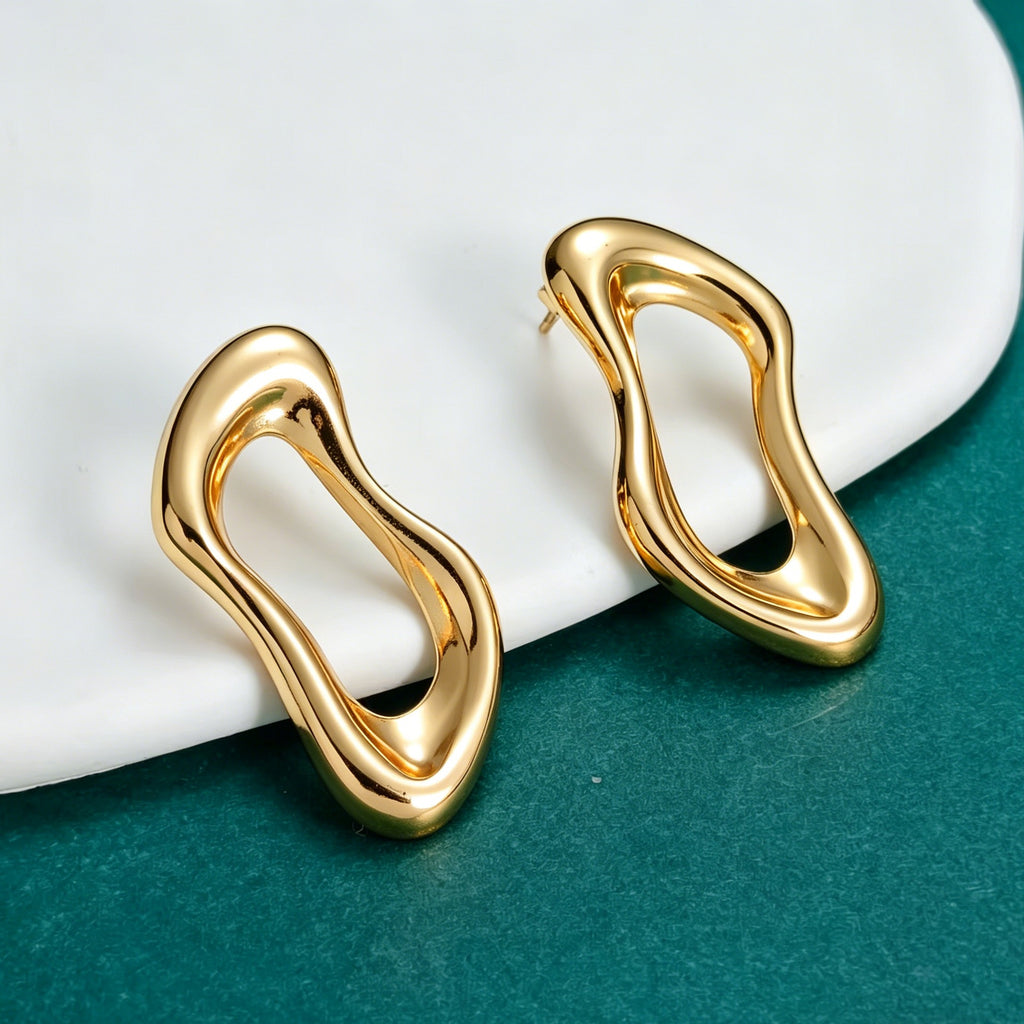 Gold Twisted Hoop Earrings Stainless Steel Irregular Geometric 18k Gold Plated Earrings