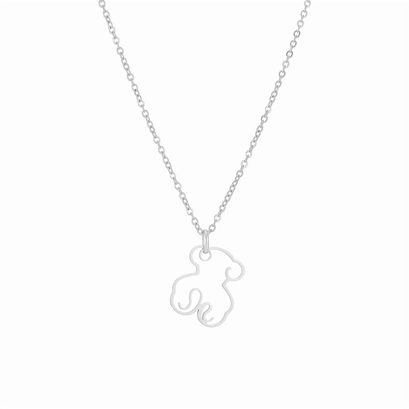 Fashion Steel Color Suit Stainless Steel Hollow Bear Necklace Earring Set