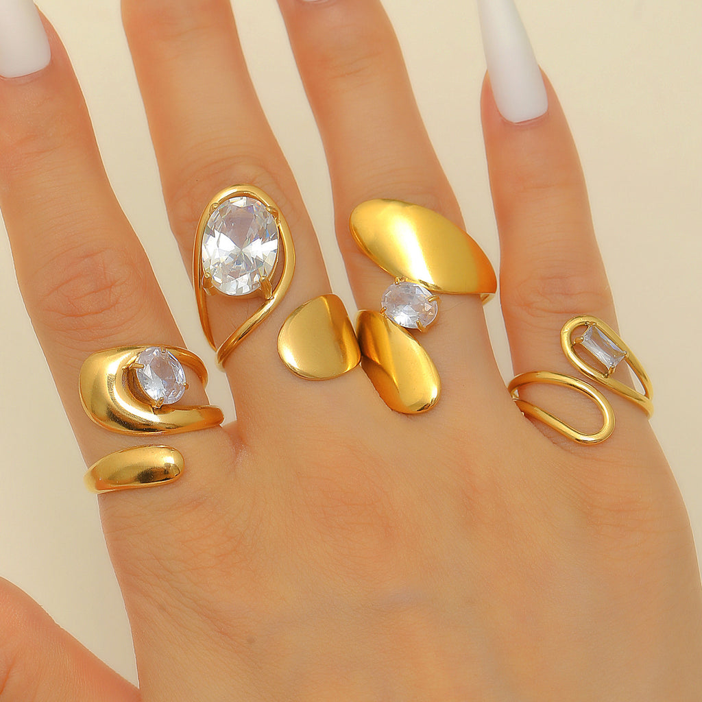 05 Gold (6*8) Irregular Zircon Inlaid Stainless Steel Ring