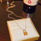 Fashion Gold Titanium Steel Lock Necklace