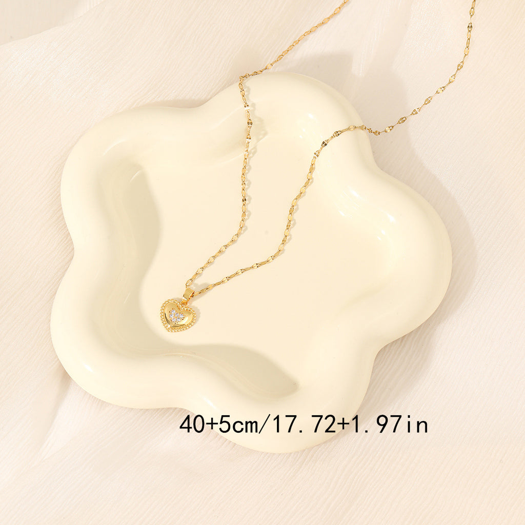 Lip Chain Stainless Steel Diamond Heart Necklace