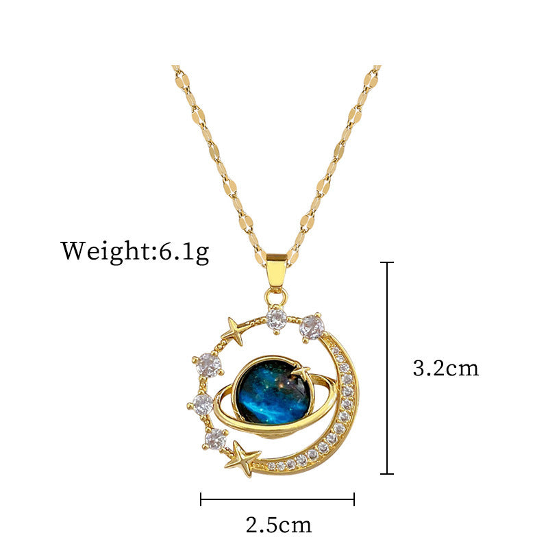 Gold 74 Titanium Steel Diamond Pearl Geometric Necklace