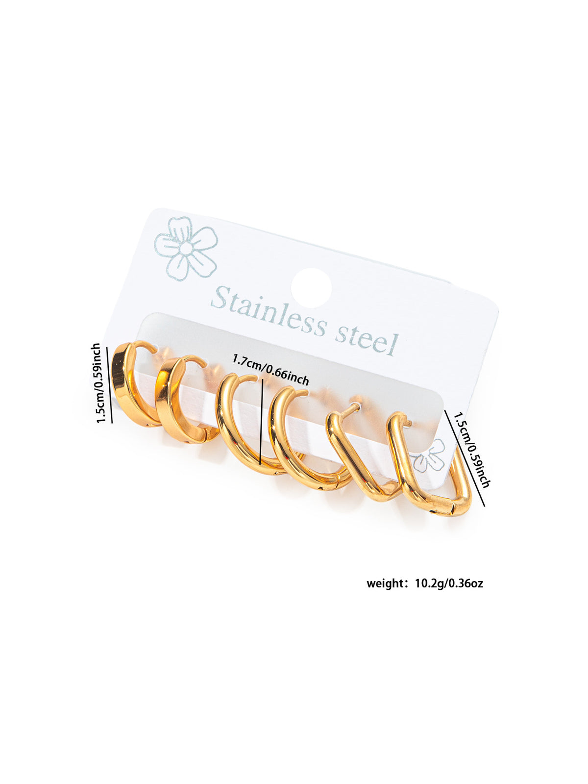 C-shaped Hoop Earrings Set Heart Star Bowknot Steel Stud Earrings
