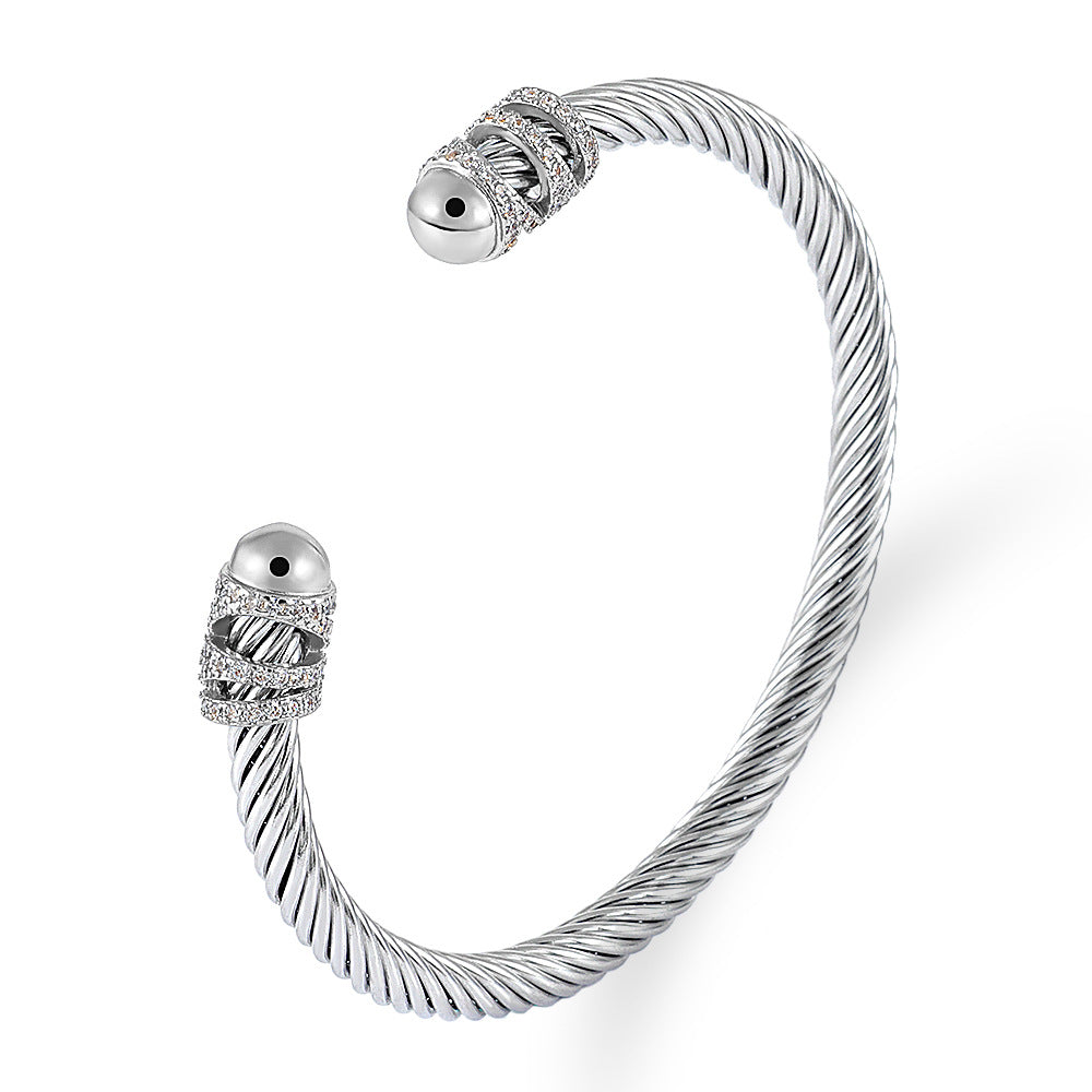 Fashion Style-10 Steel Colors Stainless Steel Diamond Threaded Open Bracelet
