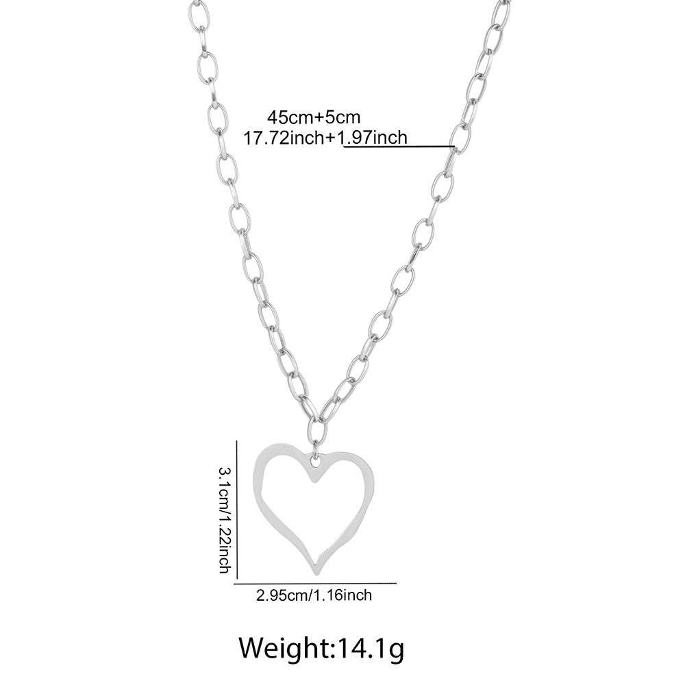 Silver Stainless Steel Openwork Heart Necklace