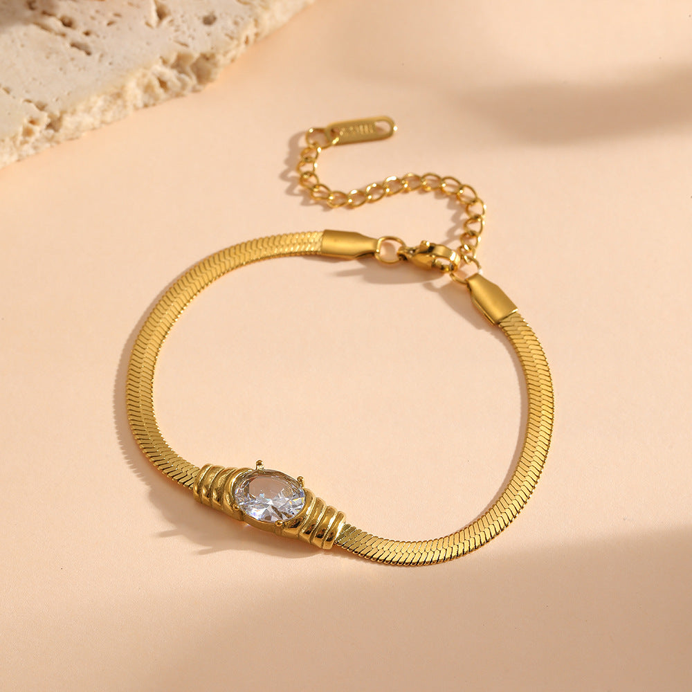White Diamond Snake Chain Bracelet Tarnish-free Titanium Steel Color Gem Snake Bracelet