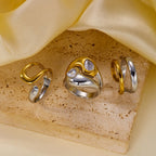 Two-tone 2 3pcs 18k Gold Stainless Steel Color Block Zircon Ring Set