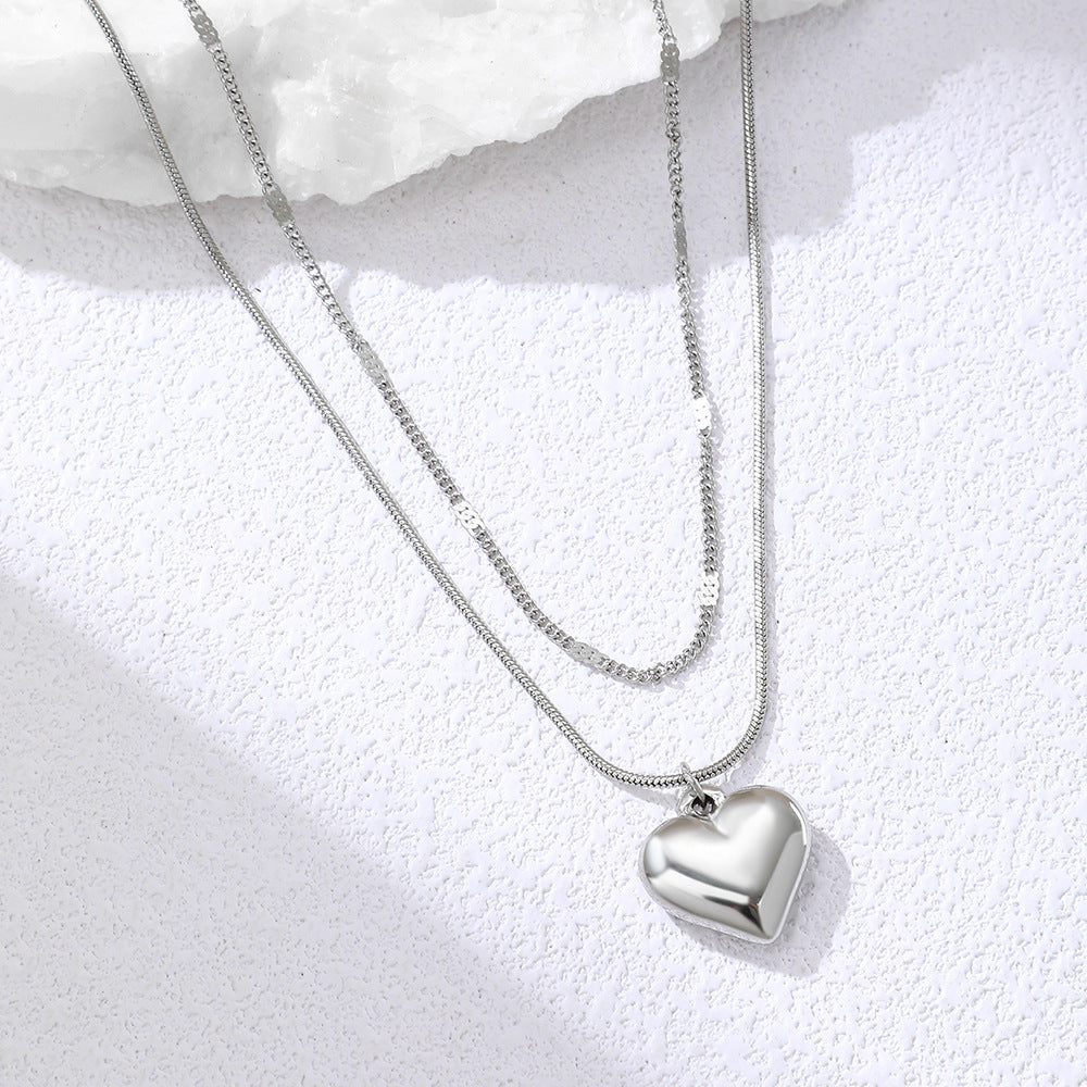Gold Stainless Steel Heart Double Layer Necklace