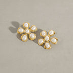 Gold Stainless Steel Pearl Flower Earrings