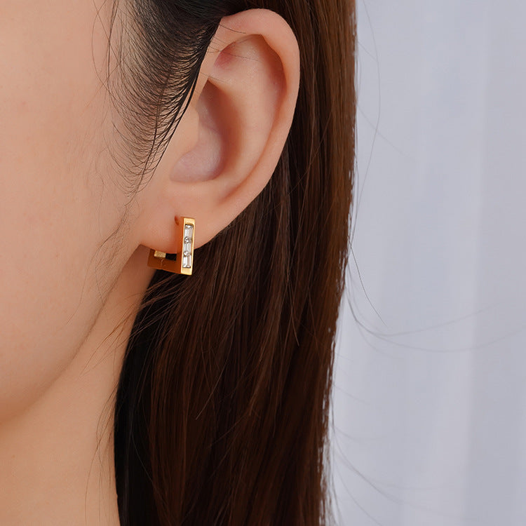 Earrings 2# Stainless Steel Diamond-studded Oval Heart Bow Drop-shaped Geometric Earrings