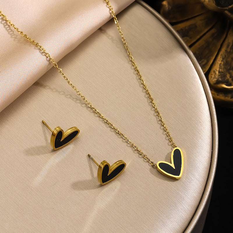 Heart Black Shell Earrings Gold Titanium Steel Heart Earrings