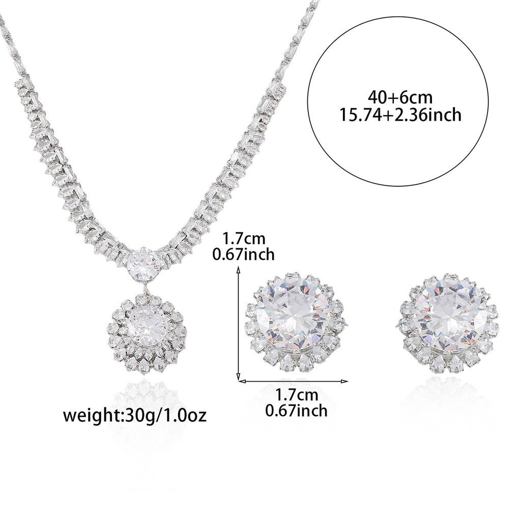 Set Titanium Steel Diamond-encrusted Round Necklace And Earring Set
