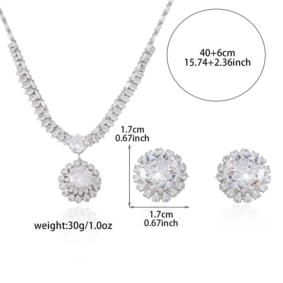 Set Titanium Steel Diamond-encrusted Round Necklace And Earring Set