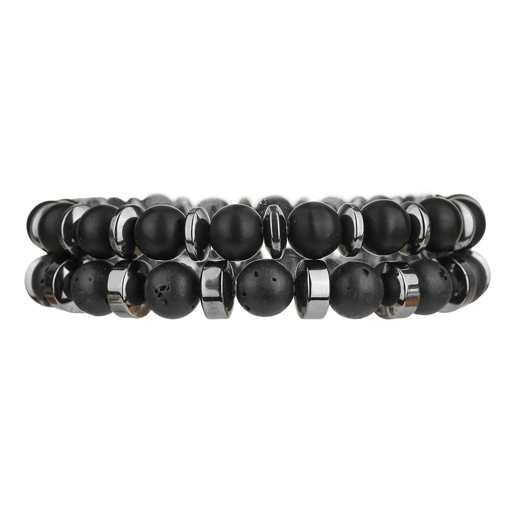 Bracelet 2 Volcanic Stone Hematite Beaded Men's Bracelet