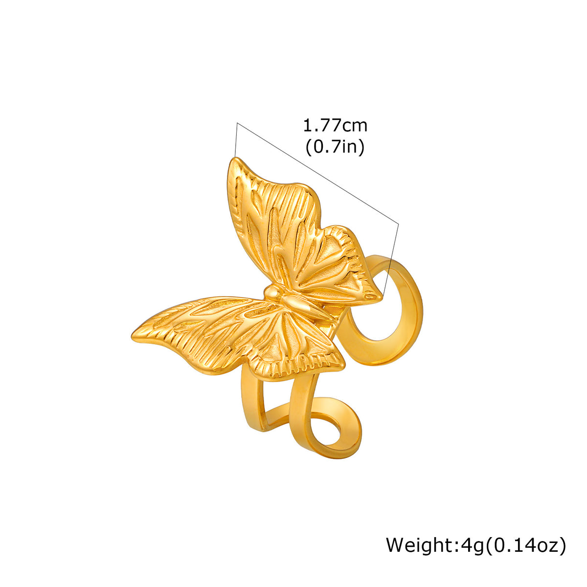 Gold Stainless Steel Butterfly Open Ring