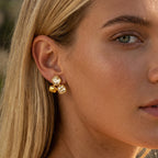 Gold 316l Stainless Steel Diamond-set Square Stud Earrings