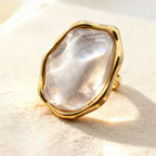 White Oversized Resin Stainless Steel Statement Ring