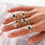 European And American Stainless Steel Flower Inlaid Stone Ring Black One By One Stainless Steel Petal Double Ring
