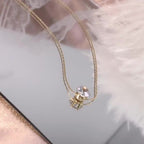 Fashion Silver Titanium Steel Round Necklace With Diamonds